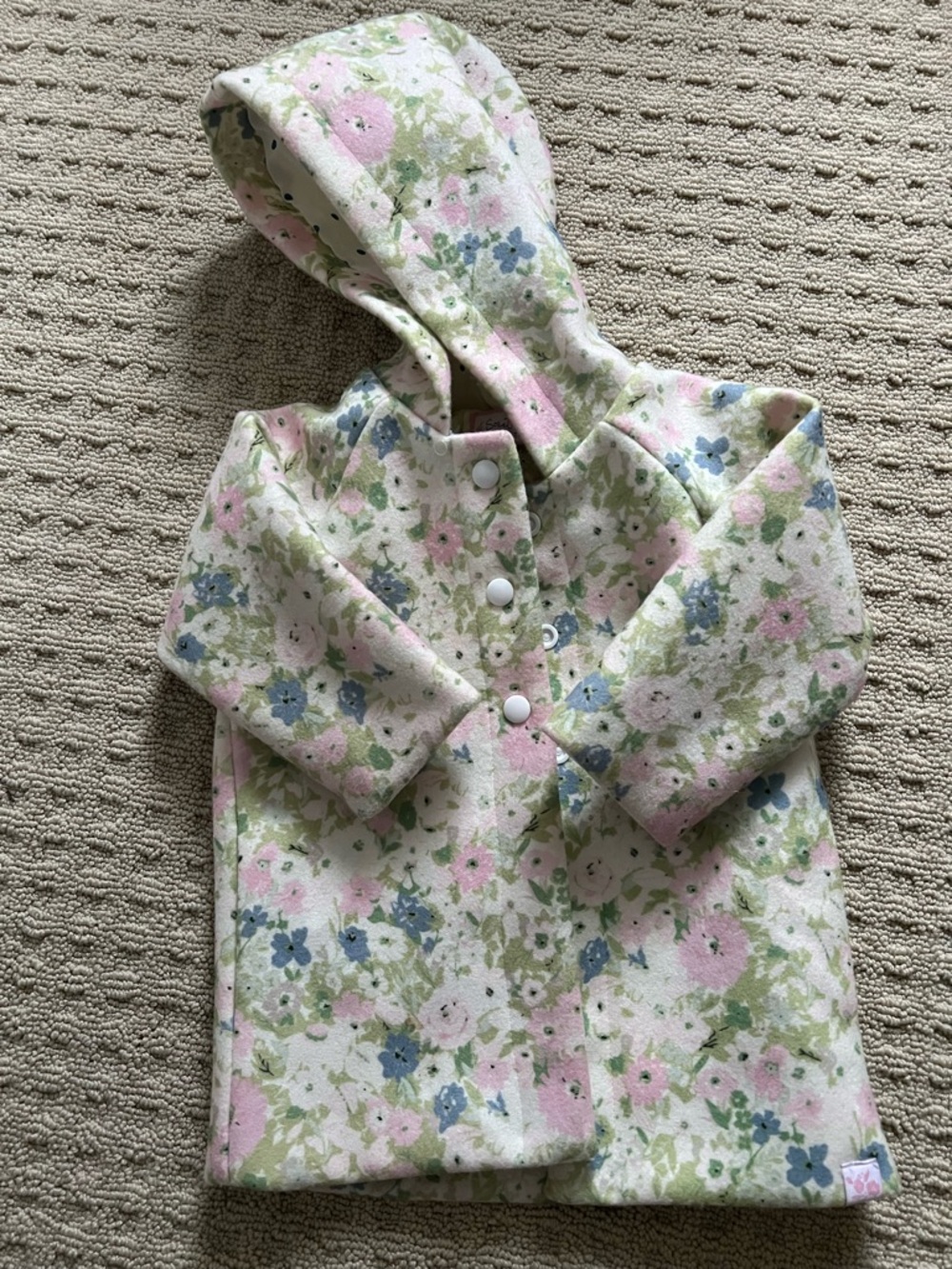 SweetHoney Floral Hooded Pea Coat in Pink, Blue, Green, Cream